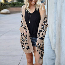 Load image into Gallery viewer, Forefair Oversize Casual Leopard Cardigan Women Kimono 2019 Autumn Plus Size Long Winter Knitted Sweater Female