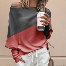 Load image into Gallery viewer, Plus Size Women Batwing Sleeve Sweater Autumn Off Shoulder Knitted Sweaters Pullover Tops Ladies Patchwork Loose Jumper Knitwear