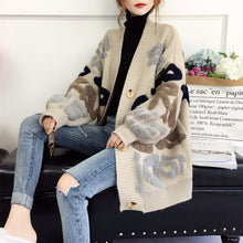 Load image into Gallery viewer, Vangull Women Letter Print Knitted Sweater Spring Autumn New Korean Long Sleeve Single Breasted Thick Fashion Loose Cardigan