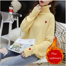 Load image into Gallery viewer, EACHIN Women Winter Plus Cashmere Warm Turtleneck Sweaters Fashion Loose Long Sleeve Elastic Knitted Embroidery Pullover Tops