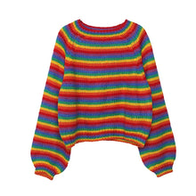 Load image into Gallery viewer, Korean Rainbow Knitted Sweater Women Runway Jumpers Loose Women's Clothes Autumn 2019 Plus Size Casual female Top Pullovers