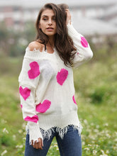 Load image into Gallery viewer, heart knitted womens sweaters 2020 autumn v collar long sleeve loose pollover sweater love splice sexy Christmas sweater winter