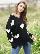 Load image into Gallery viewer, heart knitted womens sweaters 2020 autumn v collar long sleeve loose pollover sweater love splice sexy Christmas sweater winter