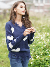 Load image into Gallery viewer, heart knitted womens sweaters 2020 autumn v collar long sleeve loose pollover sweater love splice sexy Christmas sweater winter
