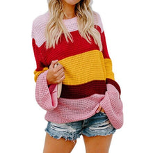 Load image into Gallery viewer, Autumn and winter large size 2XL 3XL4XL 5XL 6XL loose round neck sweater pullover trumpet sleeve striped sweater women's shirt