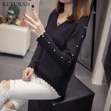 Load image into Gallery viewer, Fashion 2019 Women Faux Pearl Beading Sweater Women Spirng Autumn New Jumper Knitted Pullover Sweater Pull Femme Large Size 4XL