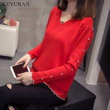 Load image into Gallery viewer, Fashion 2019 Women Faux Pearl Beading Sweater Women Spirng Autumn New Jumper Knitted Pullover Sweater Pull Femme Large Size 4XL