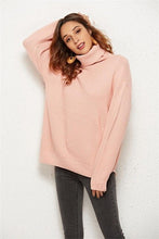 Load image into Gallery viewer, Missufe Green Long Sleeve Turtleneck Warm Sweaters Pull Knitted Solid Jumpers Female Loose Oversize Split Casual Sweatwers Women