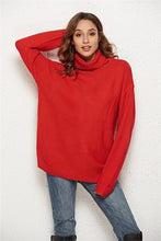 Load image into Gallery viewer, Missufe Green Long Sleeve Turtleneck Warm Sweaters Pull Knitted Solid Jumpers Female Loose Oversize Split Casual Sweatwers Women