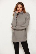 Load image into Gallery viewer, Missufe Green Long Sleeve Turtleneck Warm Sweaters Pull Knitted Solid Jumpers Female Loose Oversize Split Casual Sweatwers Women