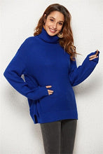 Load image into Gallery viewer, Missufe Green Long Sleeve Turtleneck Warm Sweaters Pull Knitted Solid Jumpers Female Loose Oversize Split Casual Sweatwers Women