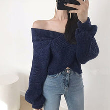 Load image into Gallery viewer, HziriP 2020 OL Sexy Crop Tops Loose Sweater Woman Long Sleeve V Neck Solid Women Sweaters And Pullovers Knitted Jumpers Female