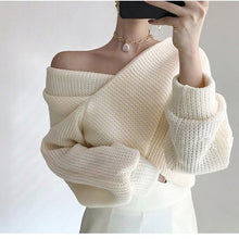 Load image into Gallery viewer, HziriP 2020 OL Sexy Crop Tops Loose Sweater Woman Long Sleeve V Neck Solid Women Sweaters And Pullovers Knitted Jumpers Female