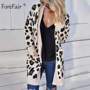 Forefair Oversize Casual Leopard Cardigan Women Kimono 2019 Autumn Plus Size Long Winter Knitted Sweater Female