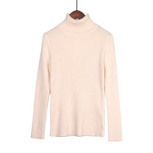 WOTWOY 13 Colors Solid Basic Knitted Sweaters Women 2019 Autumn Winter Long Sleeve Casual Turtleneck Pullover Female Pink Jumper