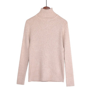 WOTWOY 13 Colors Solid Basic Knitted Sweaters Women 2019 Autumn Winter Long Sleeve Casual Turtleneck Pullover Female Pink Jumper