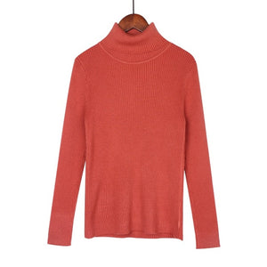 WOTWOY 13 Colors Solid Basic Knitted Sweaters Women 2019 Autumn Winter Long Sleeve Casual Turtleneck Pullover Female Pink Jumper