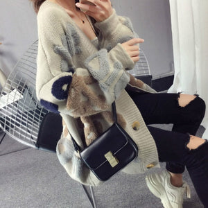 Woherb Autumn Winter Clothes Women Long Sleeve Letter Single Breasted Cardigan Sweaters Casual Loose Tops Female Fashion 90724