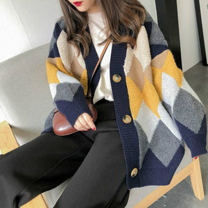 Woherb Autumn Winter Clothes Women Long Sleeve Letter Single Breasted Cardigan Sweaters Casual Loose Tops Female Fashion 90724