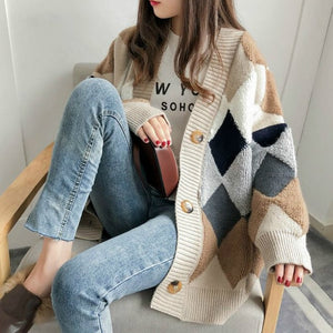 Woherb Autumn Winter Clothes Women Long Sleeve Letter Single Breasted Cardigan Sweaters Casual Loose Tops Female Fashion 90724