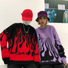 Load image into Gallery viewer, Oversize Knitted Batwing Sleeve Women&#39;s Sweater Winter Flame Print Sweaters Female Japanese Long Casual Loose Pullovers Women
