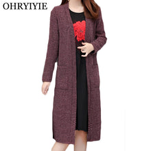 Load image into Gallery viewer, OHRYIYIE Plus Size 5XL 2020 New Spring Autumn Long Cardigan Ladies Fashion Thick Knitted Sweater Women Casual Large Coat L-5XL
