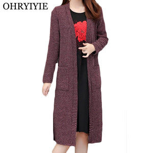 OHRYIYIE Plus Size 5XL 2020 New Spring Autumn Long Cardigan Ladies Fashion Thick Knitted Sweater Women Casual Large Coat L-5XL