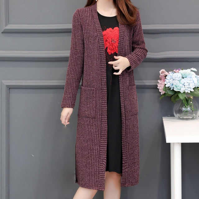 OHRYIYIE Plus Size 5XL 2020 New Spring Autumn Long Cardigan Ladies Fashion Thick Knitted Sweater Women Casual Large Coat L-5XL