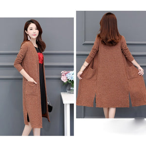 OHRYIYIE Plus Size 5XL 2020 New Spring Autumn Long Cardigan Ladies Fashion Thick Knitted Sweater Women Casual Large Coat L-5XL