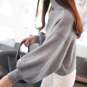 Women Sweaters Turtleneck Batwing Sleeve Wool Pullover Loose Knitted Winter Sweater Female Jumper Pull Red Black White 2019