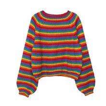 Load image into Gallery viewer, Korean Rainbow Knitted Sweater Women Runway Jumpers Loose Women&#39;s Clothes Autumn 2019 Plus Size Casual female Top Pullovers
