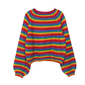 Korean Rainbow Knitted Sweater Women Runway Jumpers Loose Women's Clothes Autumn 2019 Plus Size Casual female Top Pullovers