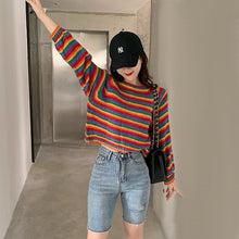 Load image into Gallery viewer, Korean Rainbow Knitted Sweater Women Runway Jumpers Loose Women&#39;s Clothes Autumn 2019 Plus Size Casual female Top Pullovers
