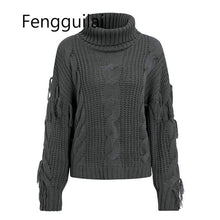 Load image into Gallery viewer, FENGGUILAI Tassel White Winter Sweater Women 2019 Casual Loose Chic Jumper Grey Turtleneck Autumn Pullover Oversize Sweater Muje
