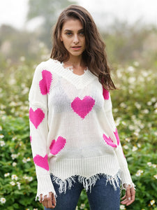 heart knitted womens sweaters 2020 autumn v collar long sleeve loose pollover sweater love splice sexy Christmas sweater winter