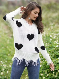 heart knitted womens sweaters 2020 autumn v collar long sleeve loose pollover sweater love splice sexy Christmas sweater winter