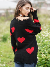 Load image into Gallery viewer, heart knitted womens sweaters 2020 autumn v collar long sleeve loose pollover sweater love splice sexy Christmas sweater winter
