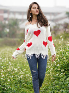 heart knitted womens sweaters 2020 autumn v collar long sleeve loose pollover sweater love splice sexy Christmas sweater winter