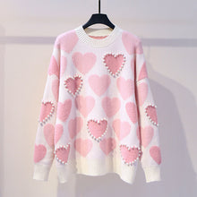 Load image into Gallery viewer, sweet preppy style sweater autumn winter clothes women fashion new pullovers knitted o-neck beading ladies tops loose
