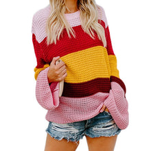 Load image into Gallery viewer, Autumn and winter large size 2XL 3XL4XL 5XL 6XL loose round neck sweater pullover trumpet sleeve striped sweater women&#39;s shirt
