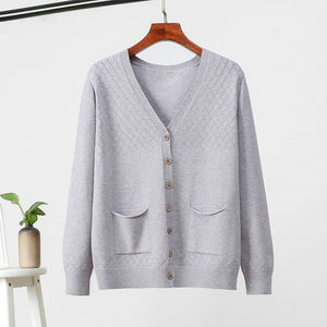 Fashion Autumn Winter Cardigan Sweater Women Plus Size Knitted Cardigan Women Pocket Sweater Female button Loose Cardigan Female