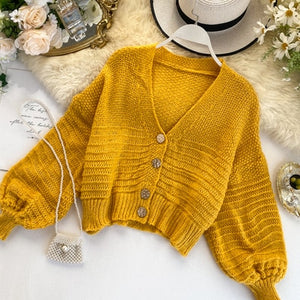 2019 New spring loose cardigan women hollow sweater coat retro V-neck Solid color short thin coat cc1748