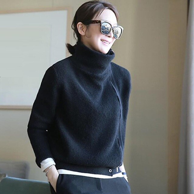 2020 women Cardigan Double thickening loose turtleneck female sweater Ladies' Solid Cashmere Sweater Knitting Cardigans