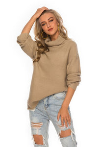 Missufe Green Long Sleeve Turtleneck Warm Sweaters Pull Knitted Solid Jumpers Female Loose Oversize Split Casual Sweatwers Women