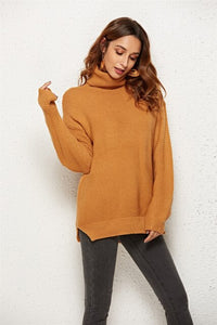 Missufe Green Long Sleeve Turtleneck Warm Sweaters Pull Knitted Solid Jumpers Female Loose Oversize Split Casual Sweatwers Women