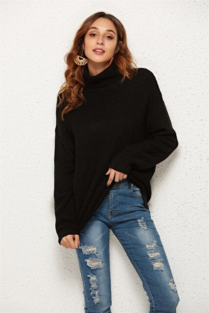 Missufe Green Long Sleeve Turtleneck Warm Sweaters Pull Knitted Solid Jumpers Female Loose Oversize Split Casual Sweatwers Women