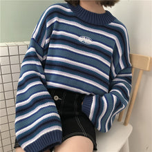 Load image into Gallery viewer, Female Korean Harajuku Clothing For Women Loose Wild Striped Student Sweater Women&#39;s Sweaters Kawaii Ulzzang Pullover Jumper
