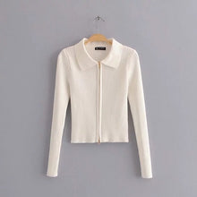 Load image into Gallery viewer, Women Dual Zipper Ribbed Sweater Shirt Cropped Knit Cardigans
